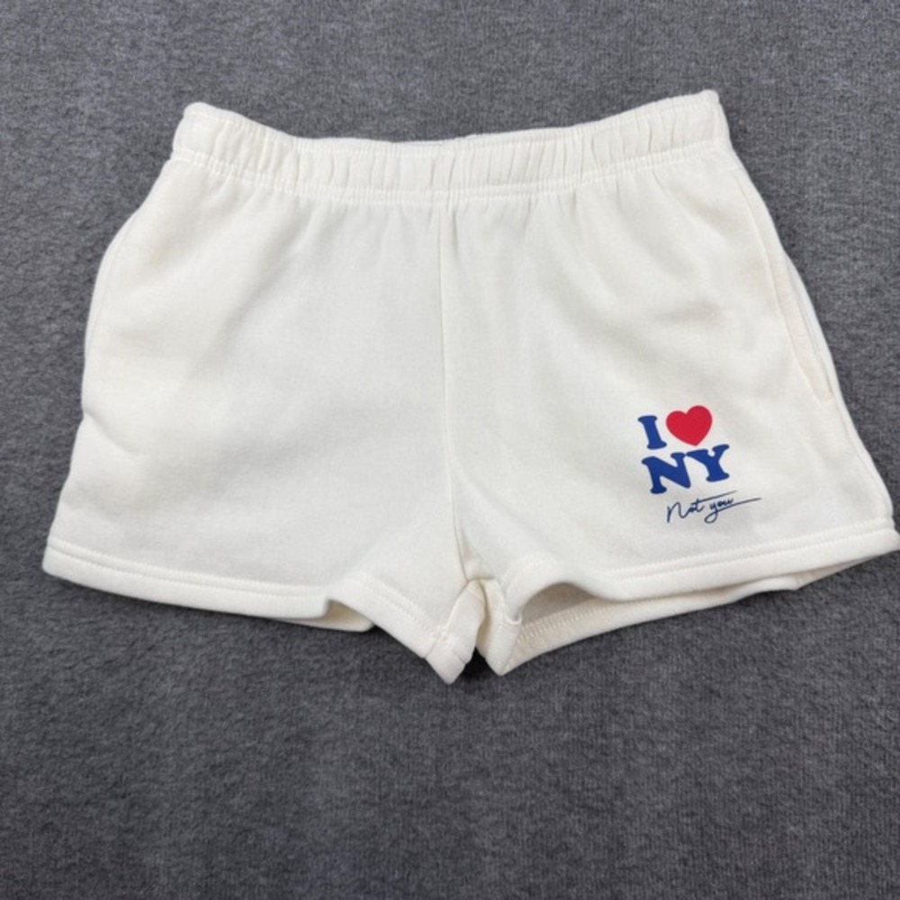 Refuge Sweat Shorts Women's Small White I Heart NY Not You Graphic Lounge Shorts